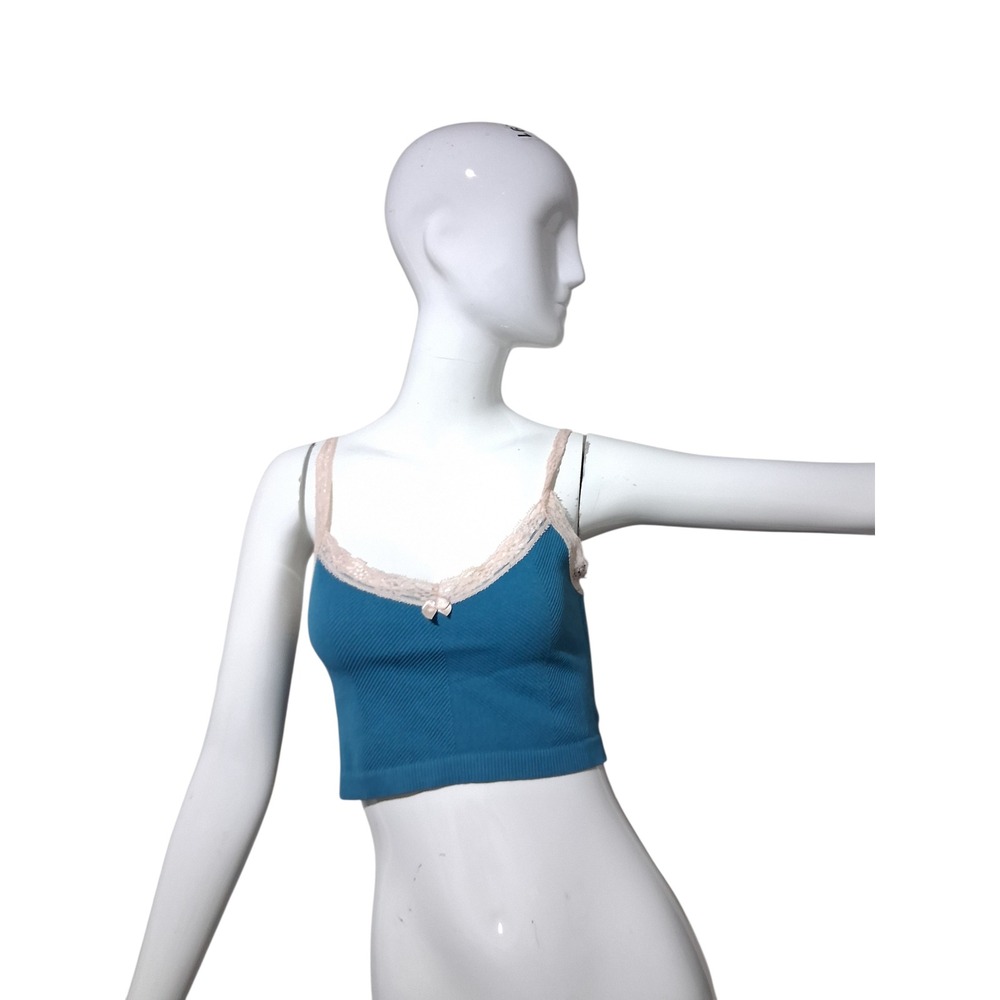 Y2K Dainty Out from Under Women's size M/L Lace Ribbed Cropped Fairygrunge Cami - Picture 3 of 6